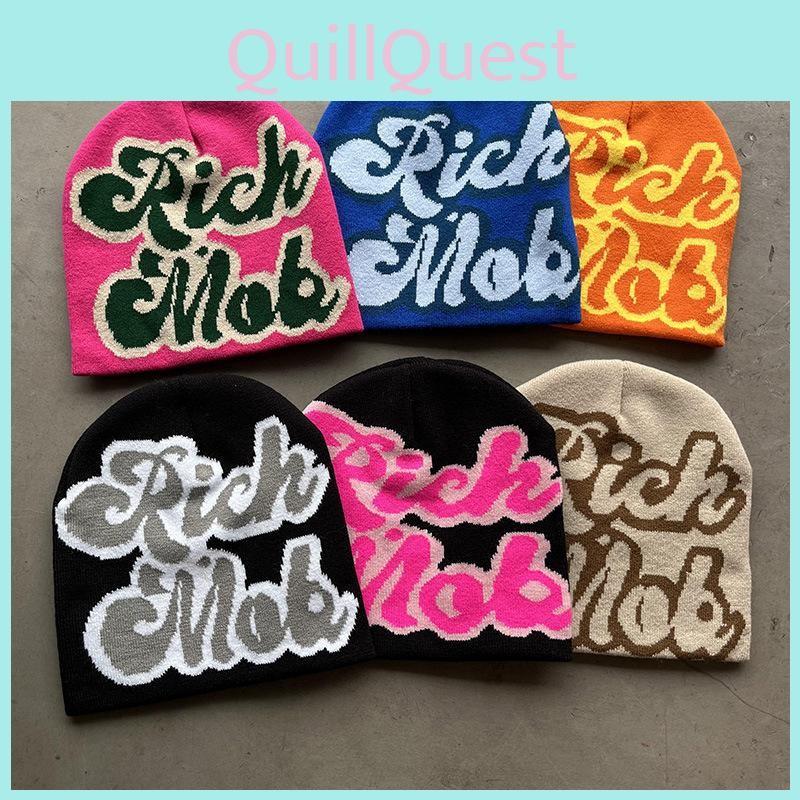 Color Blocked Simple Letter Pattern Neutral Casual Warm Knitted Hat For Autumn