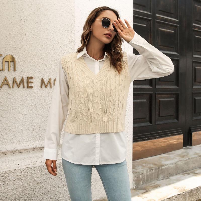 Dame S Drejet Strikket Vest Sweater Til Efterår Vinter