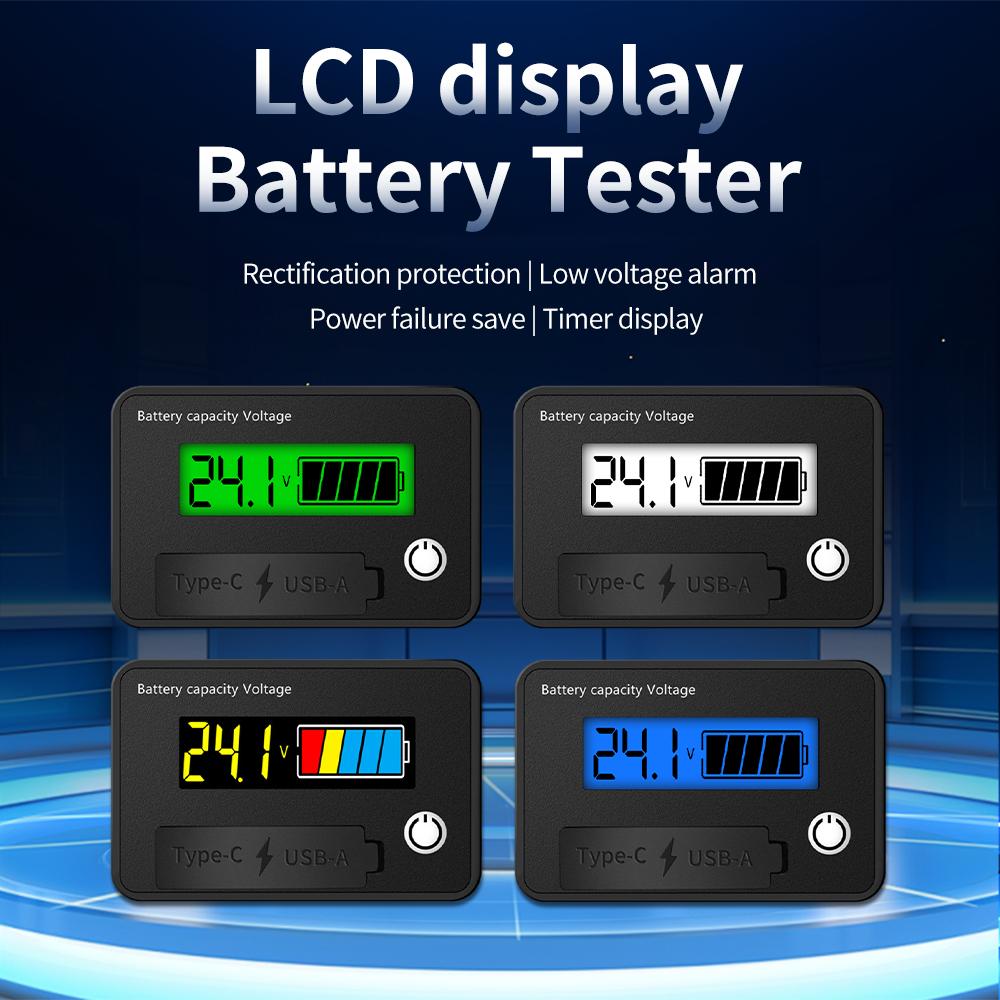 DC8-30V Battery Capacity Indicator LCD Digital Electricity Meter Voltage Tester Voltmeter USB+Tpye-C For Electronic Repair