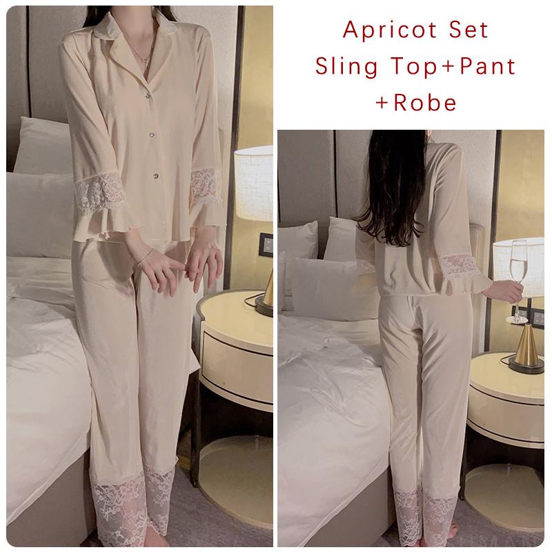 Sexy Women Pajamas Set, Velvet Pajamas with Breast Pads, Butterfly Suspender Tops, Trousers, Robes, Home Wear Sets