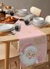 Christmas Santa Claus Pink Snowflake Linen Table Runner Party Decor Winter Xmas Kitchen Table Runner Christmas Decorations