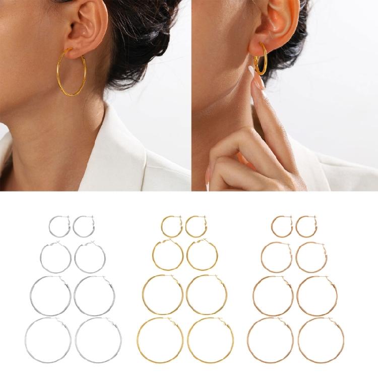 Stainless Steel Round Earrings Stylish Hoop Earring Women Girl Geometric Earwear