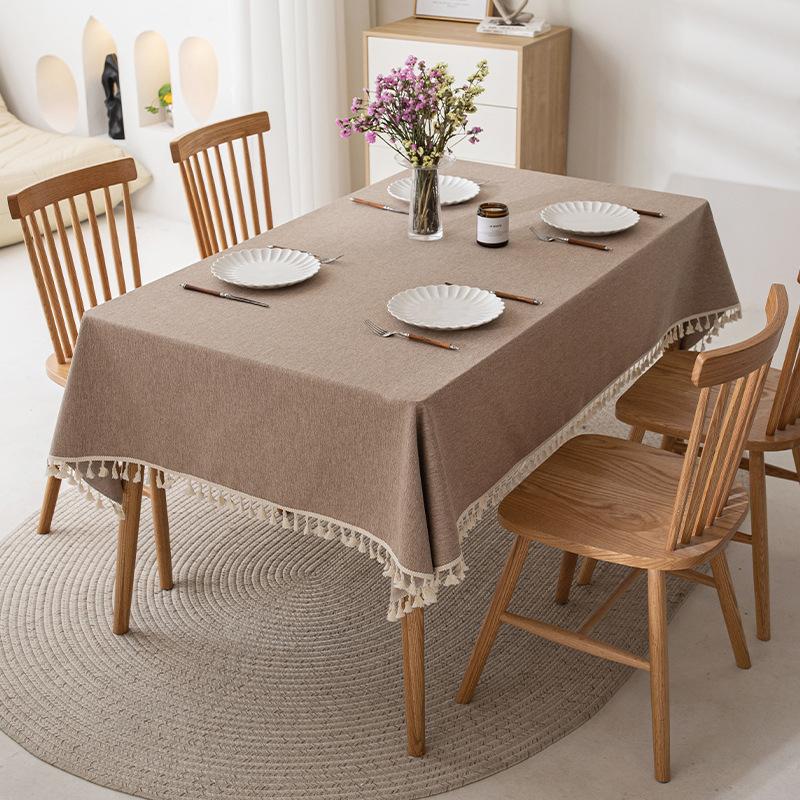 Imitation Cotton And Linen Tablecloth Waterproof And Oil-Proof Leave-In Light Luxury High-End Coffee Table Tablecloth Rectangular Solid Color