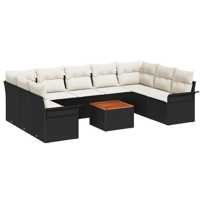 Ensemble de Canapé de Jardin avec Coussins en Poly Rattan Noir de 10 Pièces vidaXL, Canapé de Jardin 2 Places avec Rangement 3356038