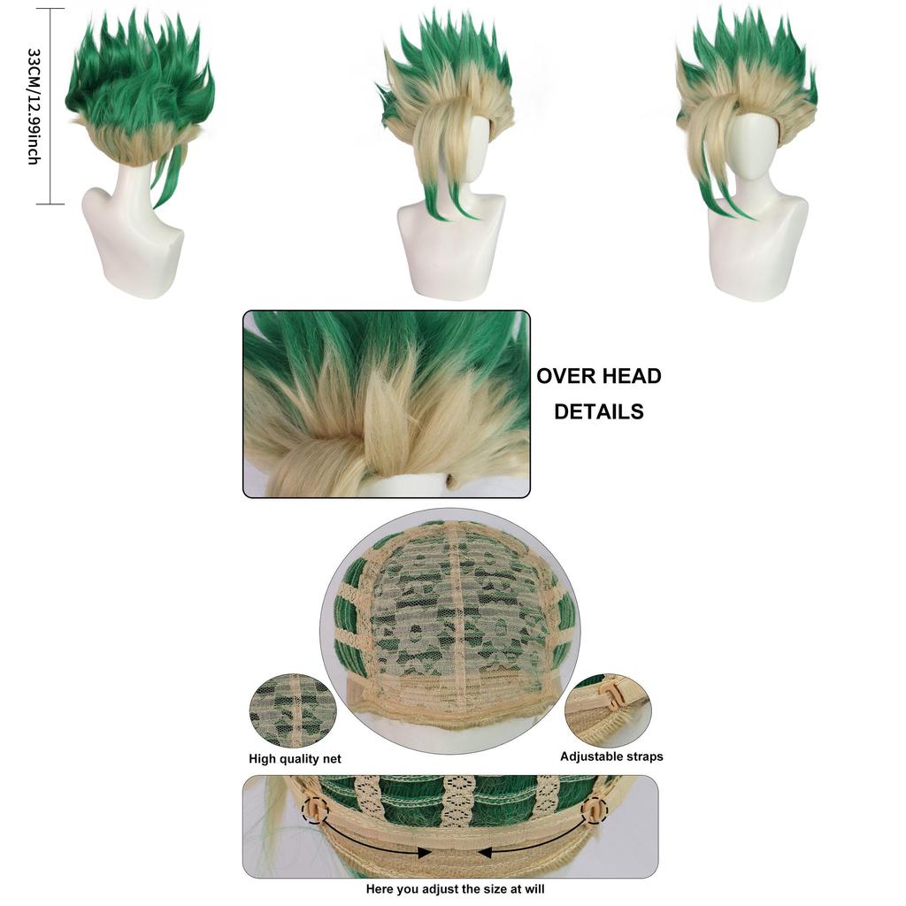 Dr Stone Ishigami Senkuu Cosplay Wig With Green Gradient Short Hair For Character Role Play