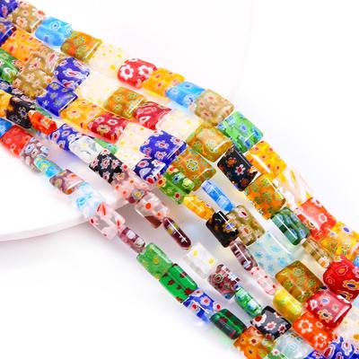 Length 38cm Mixed Colors Rectangle Flower Patterns Millefiori Lampwork Glass Beads For DIY Jewelry Making