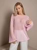 European & American Bell Sleeve See-through Knit T-shirt, 2026 Spring/Summer Women's Fashion, Hollow-out Round Neck Design.