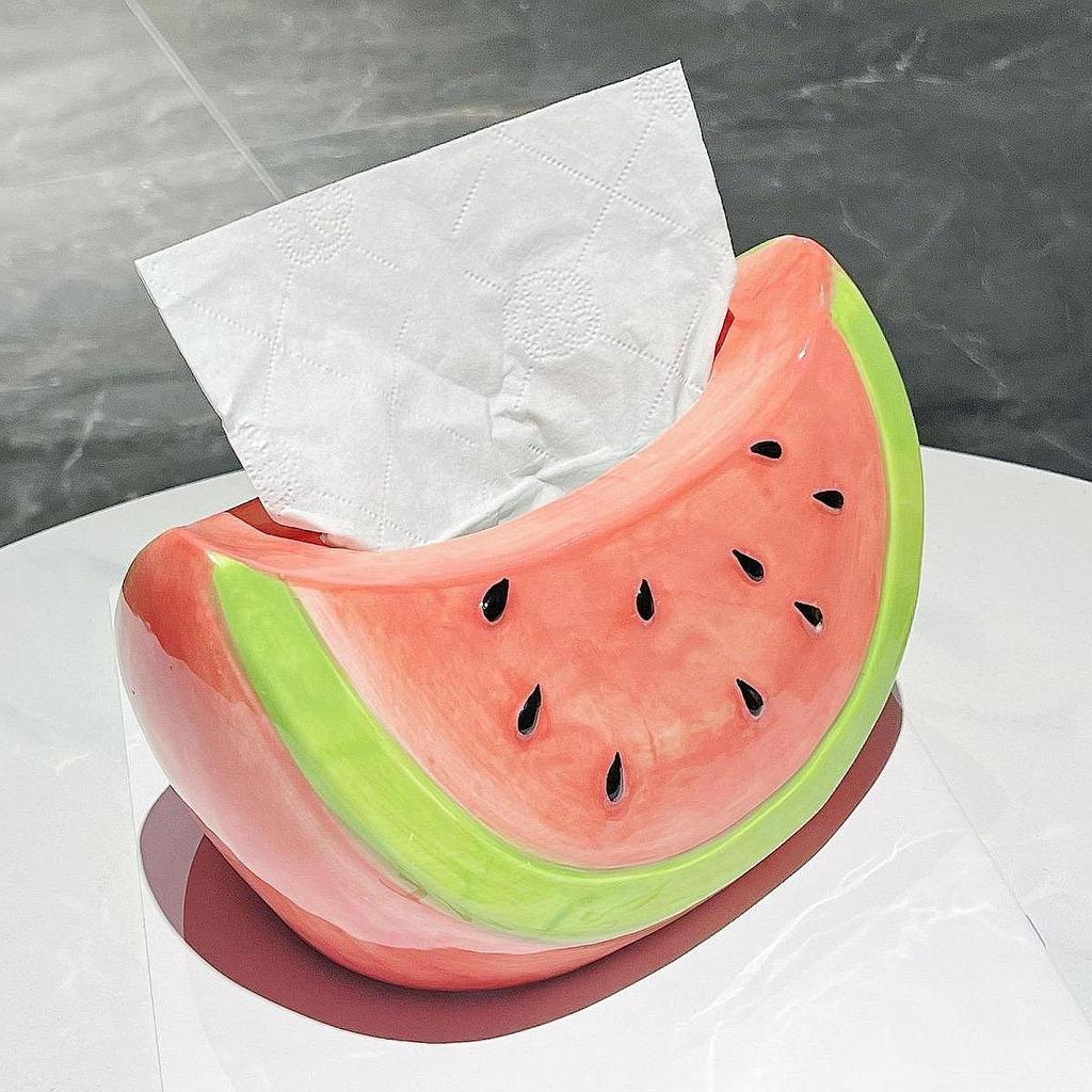 Ceramic Tissue Box Cover Case Watermelon Shaped Paper Napkin Storage Organizer for