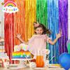 2 Pack Rainbow Foil Fringe Curtains Rainbow Party Decorations 3.3x6.6ft Tinsel Metallic Streamers Holiday Photo Booth  for Party