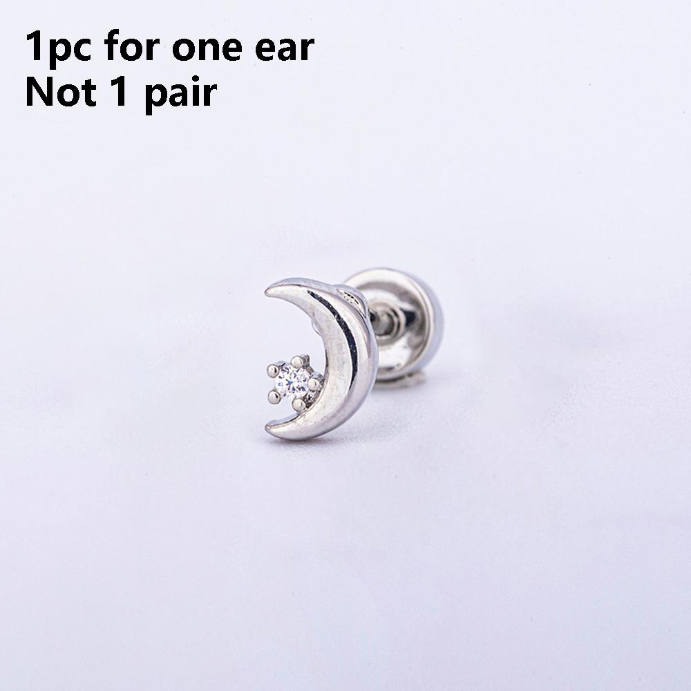 1PC Stainless Steel Star Moon Sun Stud Earrings For Women Simple Daily Wear Cartilage Piercing Earring Punk Unisex Rock Jewelry