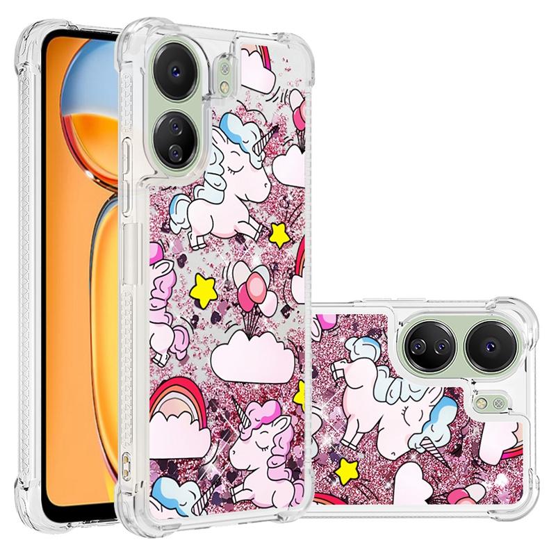 13C Pouzdro Pro Xiaomi Redmi 13C Kryt Malovaný Vzor Třpytivý Tekutý Kryt s Pískem pro Xiomi Redmi 13C 12C Pouzdro na Telefon Fundas