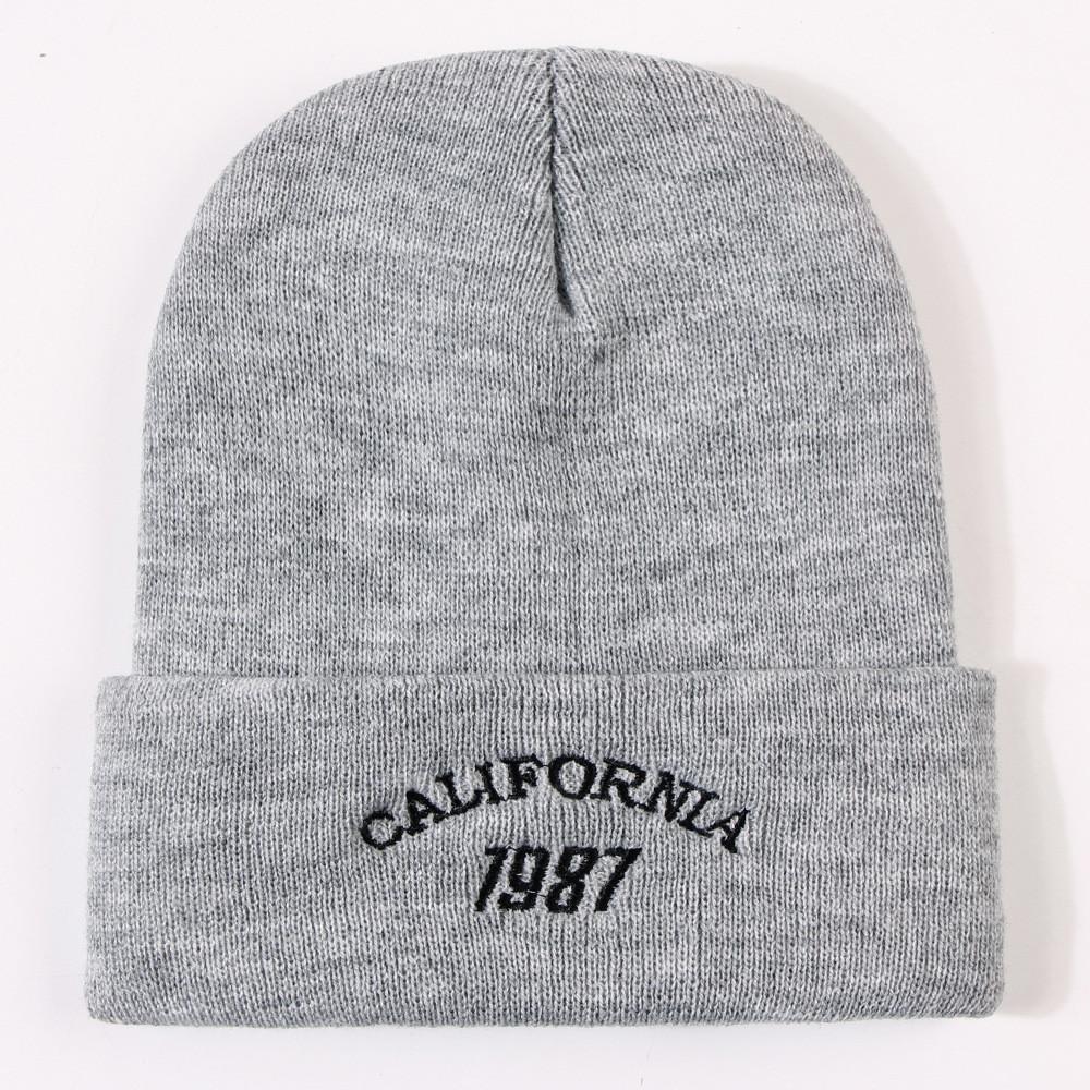 Fashionable Warm Winter Knit Hat With Embroidered Letters 1987 For Couples Traveling