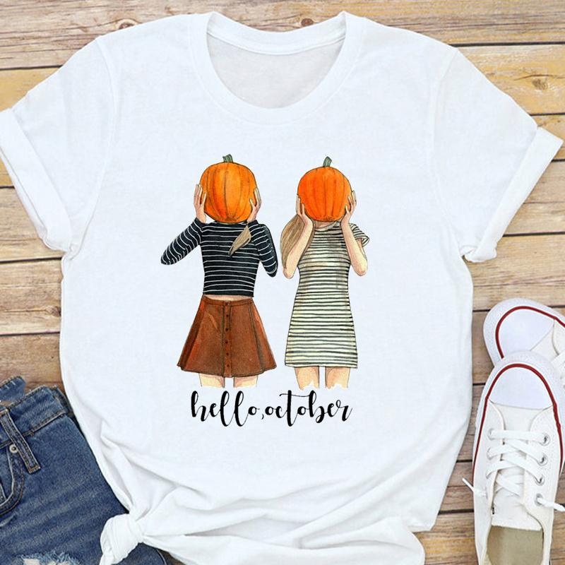 Summer Pumpkin Halloween Thanksgiving Cat with Pumpkin Print Short Sleeve T-shirt Graphic T Shirts Aesthetic Tops