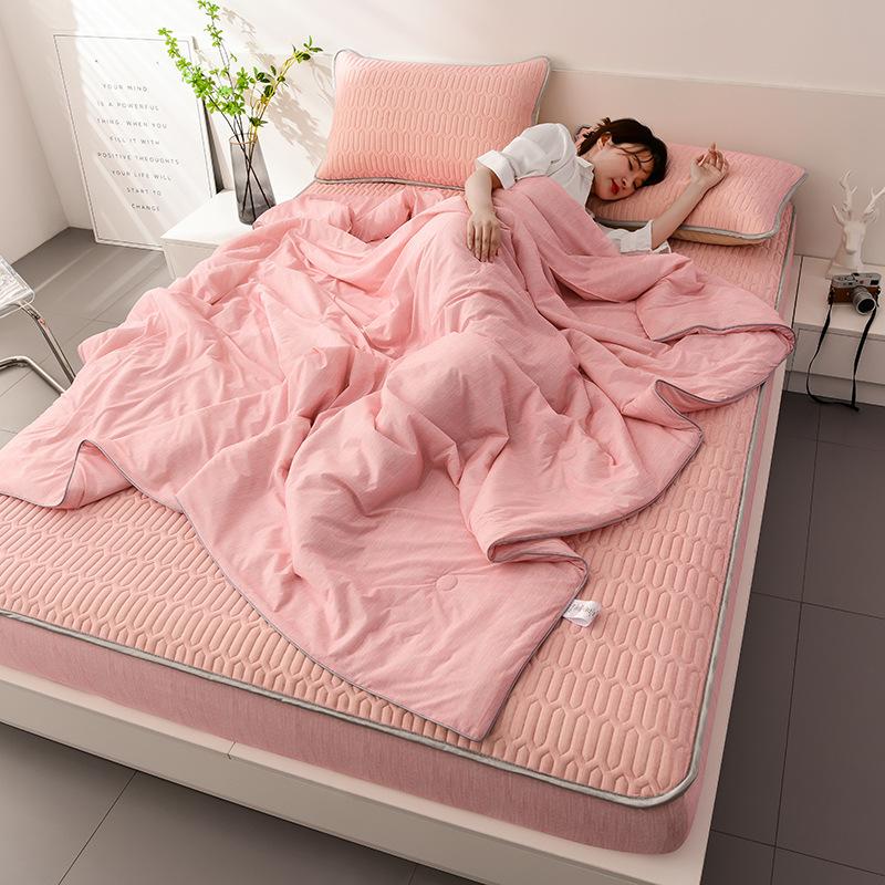 New Pure Color Ice Silk Summer Quilt Four-Piece Latex Bed Cover Cool Silk Air Conditioning Quilt Summer Cool Quilt