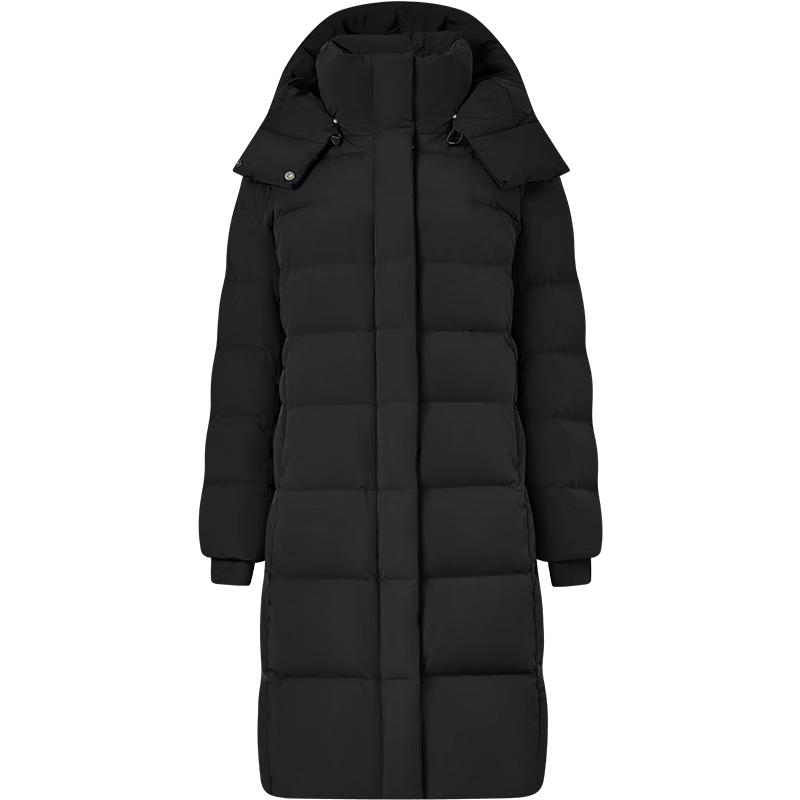 Tanboer Women s Black Gold 550790D Detachable Hood Mid-Length Goose Down Jacket XL