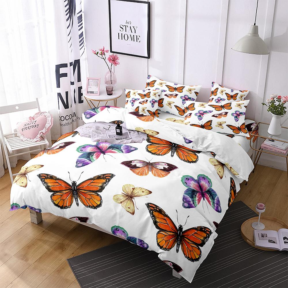 Butterfly Bedding Set 3D Flower Duvet Cover Quilt Cover with Zipper Queen Double Microfiber Comforter Set Kid Girl ChristmasGift