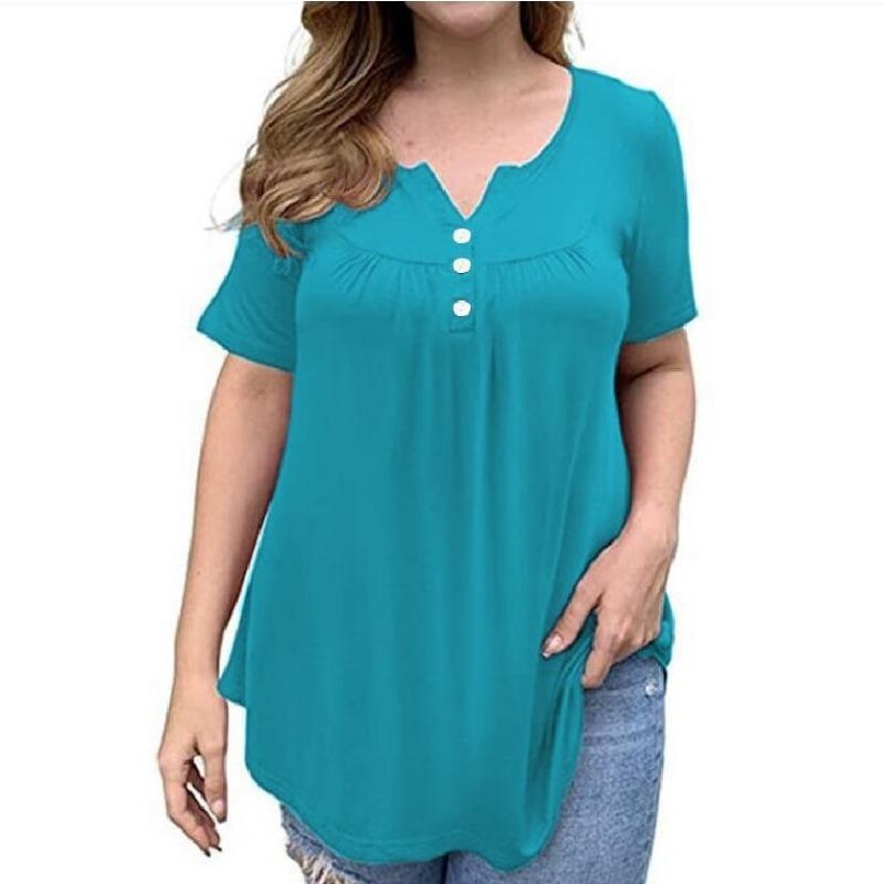 YYFS Damenmode, lässig, Sommer, Frühling, einfarbig, bedruckt, kurzärmelig, V-Ausschnitt, Blusen und Hemden