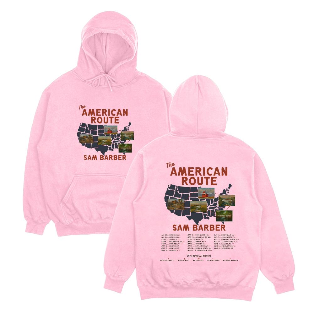 Худи Sam Barber American Route Tour 2026 Музыка С длинным рукавом Пуловер Осенне-зимняя мода Повседневная одежда Женская Мужская Толстовка XS розовый