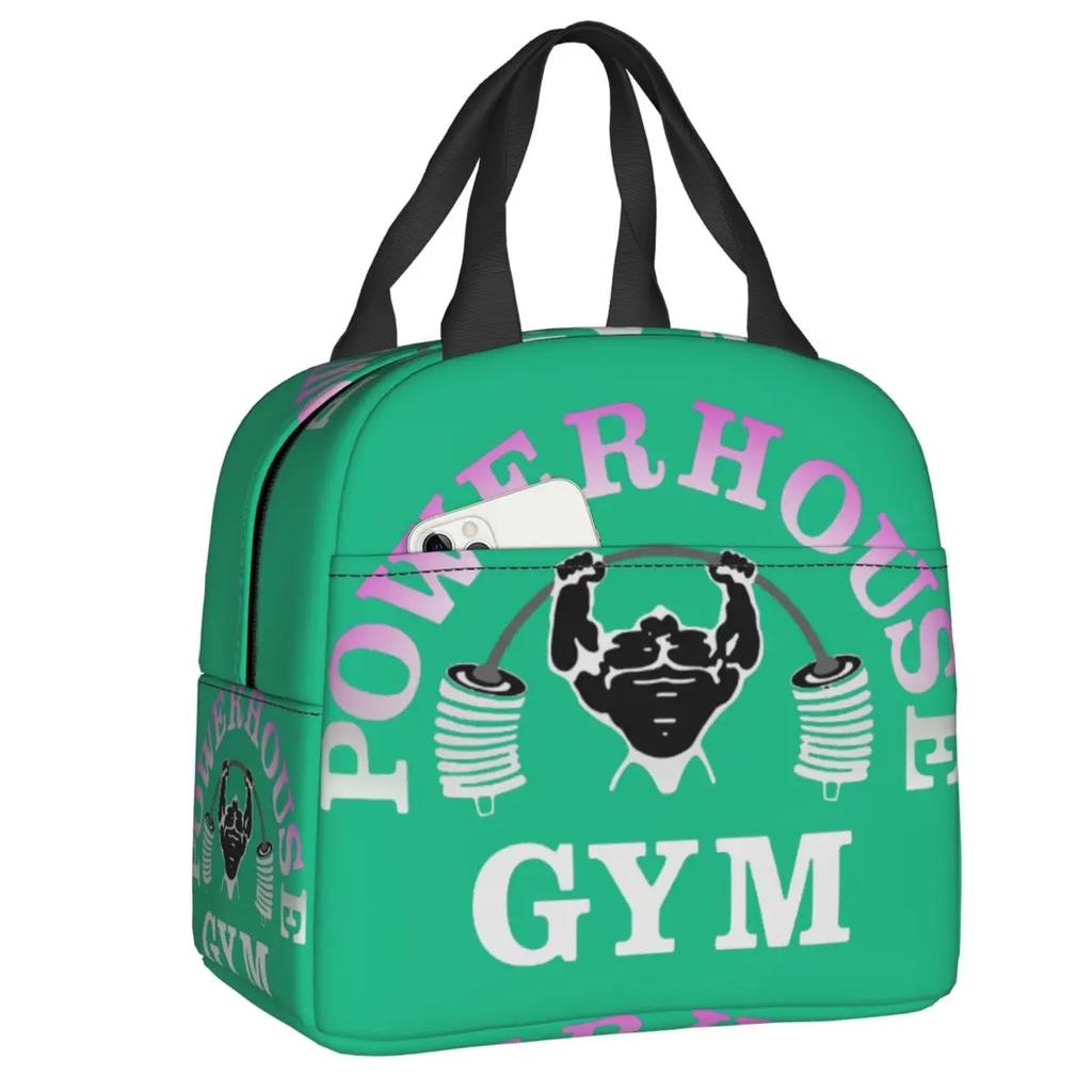 Powerhouse Gym Logo Thermal Insulated Lunch Bag Women Bodybuilding Fitness Portable Lunch Container Travel Storage Food Box