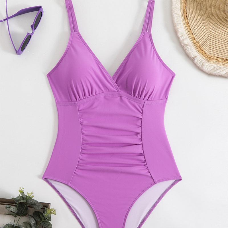 Einteiliger Badeanzug für Damen, einfarbig, mit tiefem V-Ausschnitt, Badeanzug, rückenfrei, Bademode