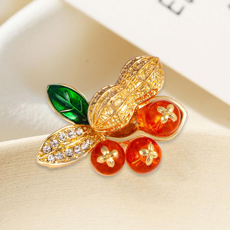 Good Persimmon Peanut Red Fruit Exquisite Temperament Women s Brooch 2*4CM