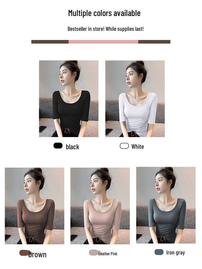 Women's Black Slim-Fit Modal Half-Sleeve Round Neck T-Shirt