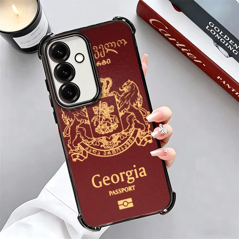 Georgia Passport Flag Plating Phone Case For Samsung A17 A07 A37 A57 A16 A56 A15 A55 A14 A54 A13 A53 A26 A36 A25 A35 A24 A34 A23