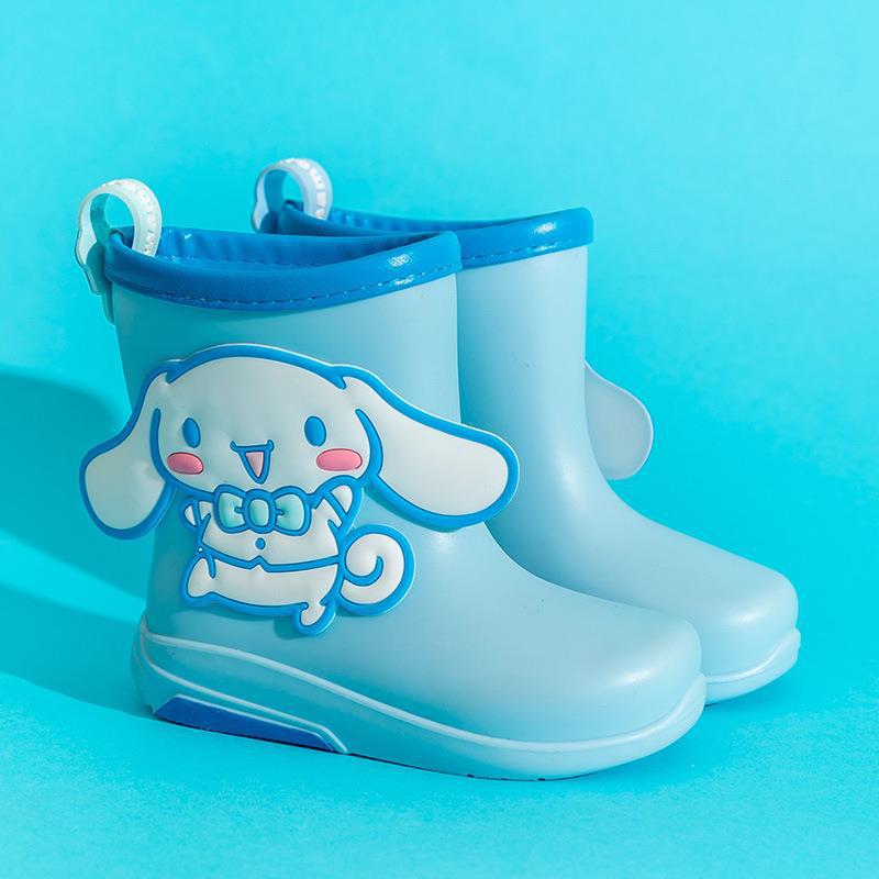 Children's Rain Boots with Fleece Lining Kuromi Cinnamoroll Hello Kitty Girls' Rain Boots Non-Slip Kids' Rubber Shoes