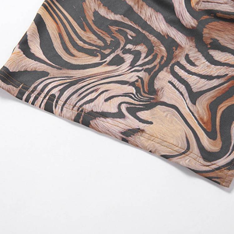 Sexy Women Summer Dress Spaghetti Strap Slash Neck Slim Tiger Print Khaki Split Side Lady Dress