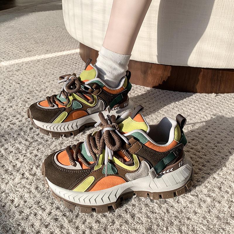 Modne Sportowe Buty na Grubej Podeszwie Damskie Wiosna Jesień Nowa Kolekcja Retro Kolorowe Bloki Codzienne Wygodne Damskie Trampki