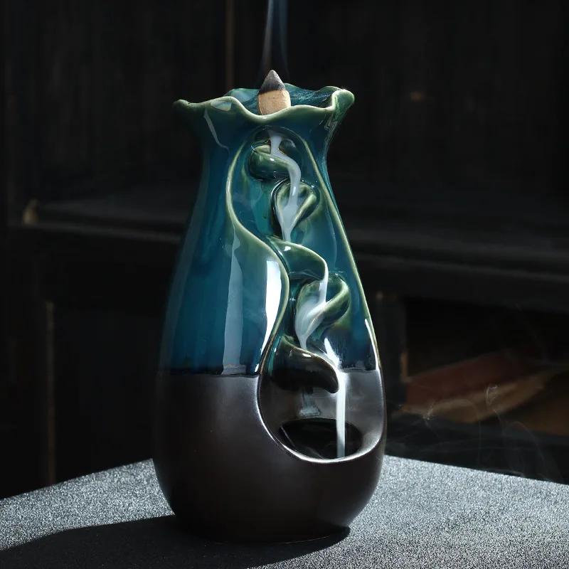 1pc, Lotus Waterfall Incense Burner Ceramic Handiwork Home Office Decor (Without Incense)