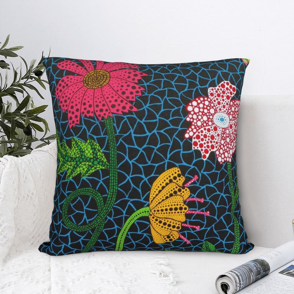 Yayoi Kusama Flowers Square Pillow Cases Japanese Art Cushion Cover Vintage Zippered Decor Pillowcover for Sofa 18"