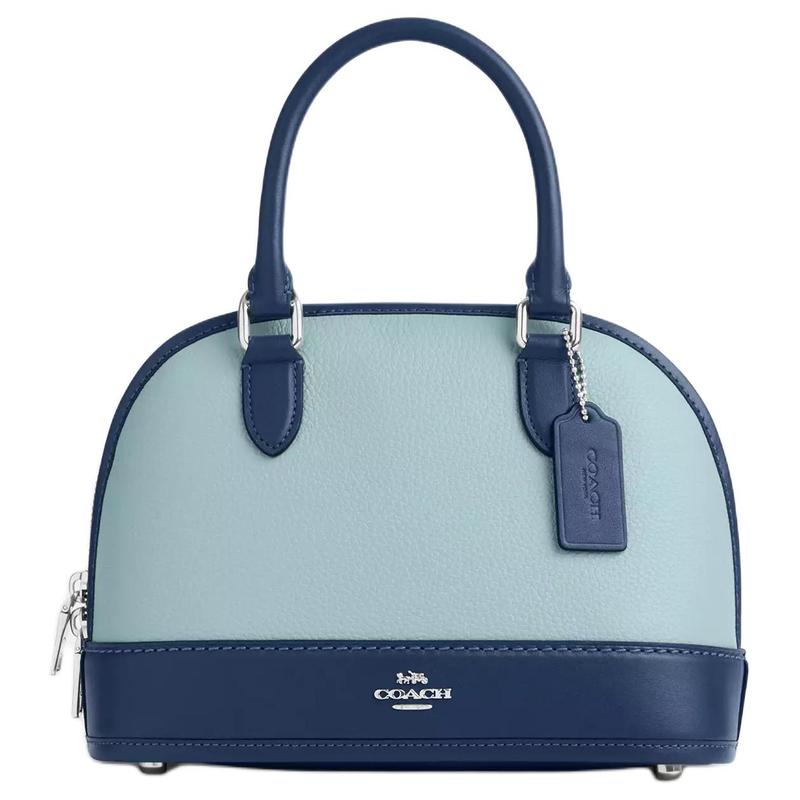 COACH Sabrina 25 monogram leather handbag medium women s light blue with dark blue синий