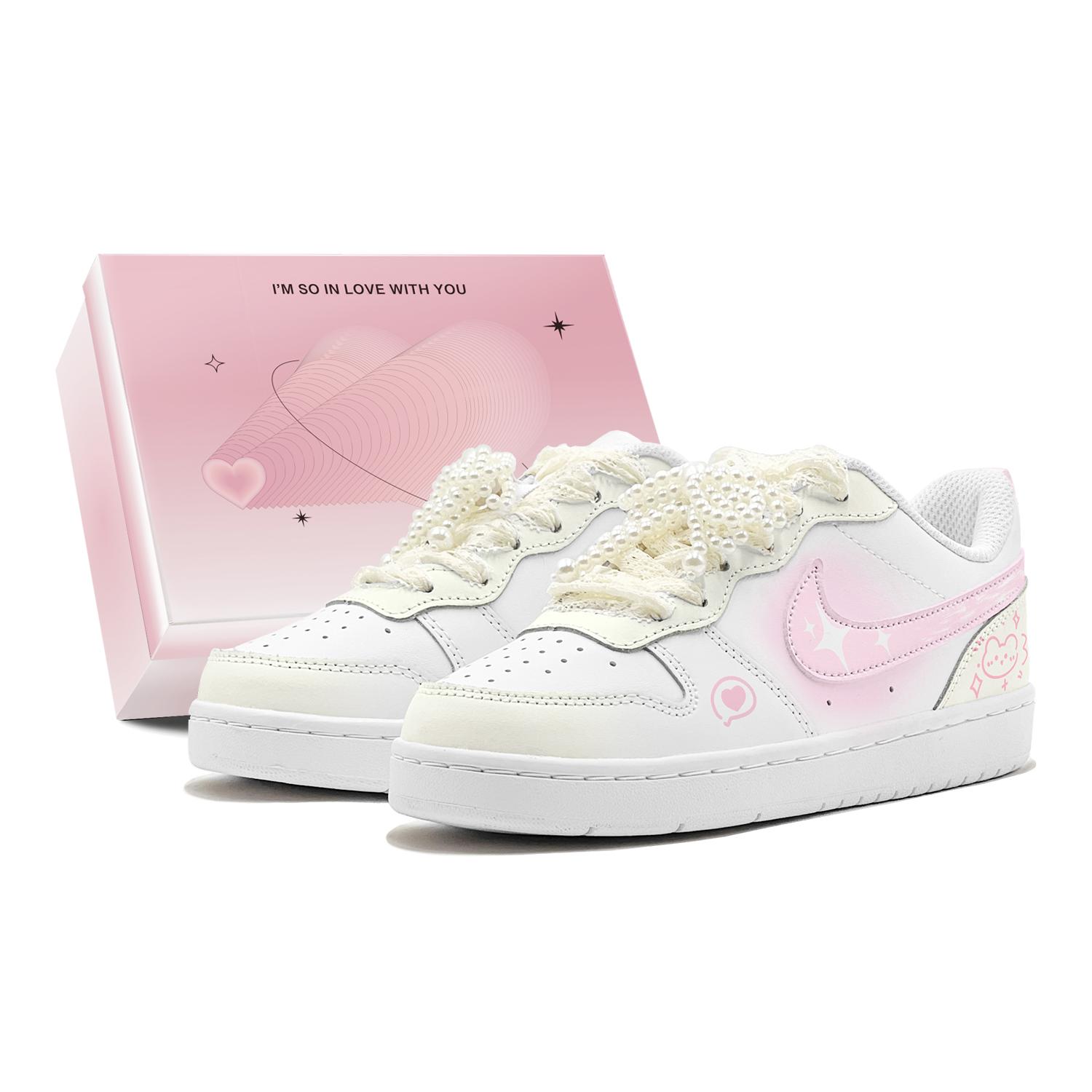 

Nike Court Borough Couple s, Romantic Gift, Precious Bear, Pearl Accessories, Detachable Low top Skateboard Shoes BQ5448-100(TeamS2-S-BOX) 38.5