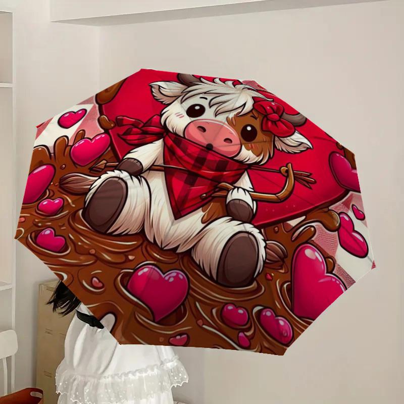 1pc Valentine's Day Cow Heart Umbrella with Plastic Handle,Suitable for All Seasons Home Travel Outdoor UmbrellaDD292