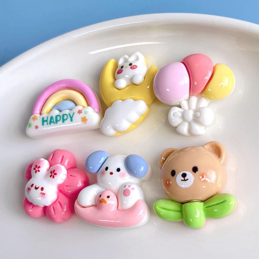 Cute Cartoon Rainbow Bunny Balloon Resin Accessories For Diy Hair Accessories And Phone Cases