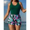 Sommer Strand Pool Bekleidung Blumenmuster Gedruckter Einteiler Boy Short Badeanzug Damen Athletisch Schlank Passend Badeanzug