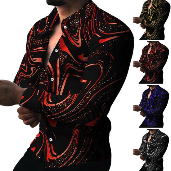Men Shirt Long Sleeve Turn-down Collar Colorful Print Single-breasted Summer Top Men Clubwear