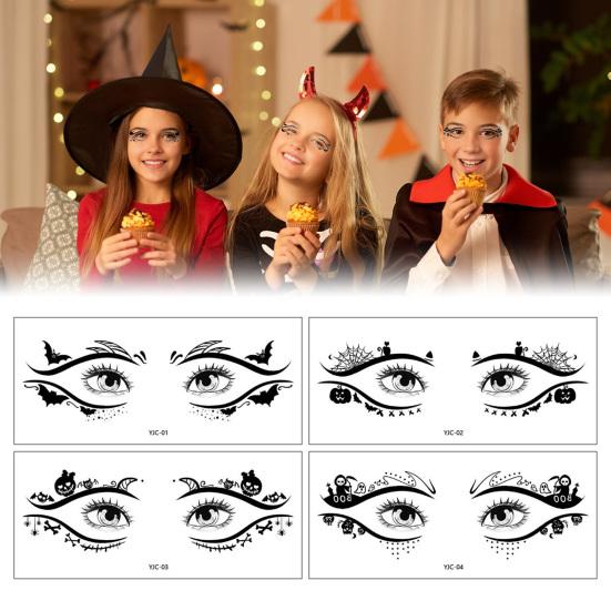 10 Sheets Halloween Spider Eye Tattoo Stickers Face Temporary Tattoos DIY Bat Skull Spider Web Pattern Scary Eye Shadow Stickers for Adult Kids
