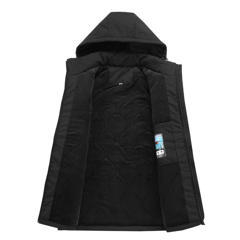 Men's Hooded Cotton Jacket - Windproof, Thickened, Three Stripes, Plus Velvet, Large Size Outerwear for 2025 Autumn/Winter.