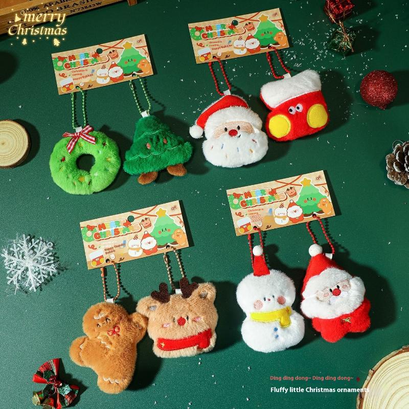1Pair Cute Cartoon Christmas Plush Keychain Kawii Plush Christmas Tree Santa Claus Snowman Pendant Decoration Accessories
