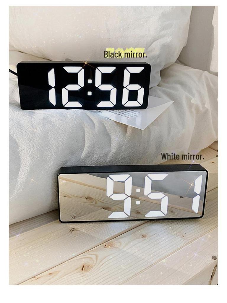 LED Mirror Desktop Clock: Digital Display Table Ornament & Student Alarm Clock