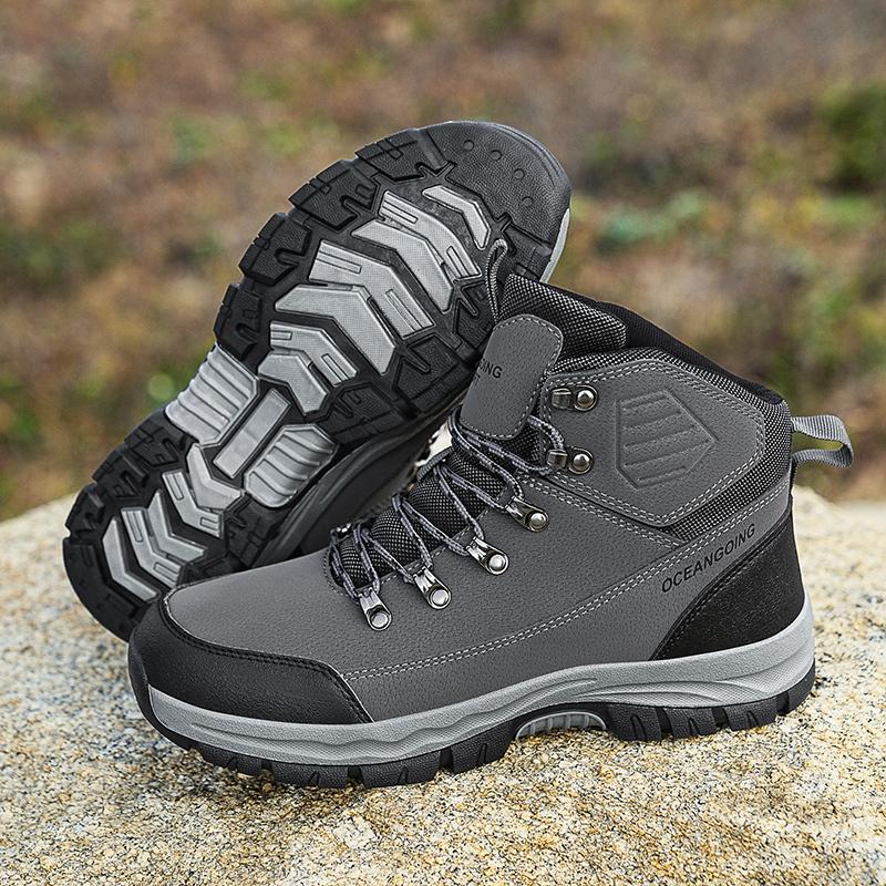 Winter High-Top Men Hiking Boots Outdoor Shoes Lace-Up Non-slip Sneakers Waterproof Trekking Boots Men's Suede Warm Snow Boots