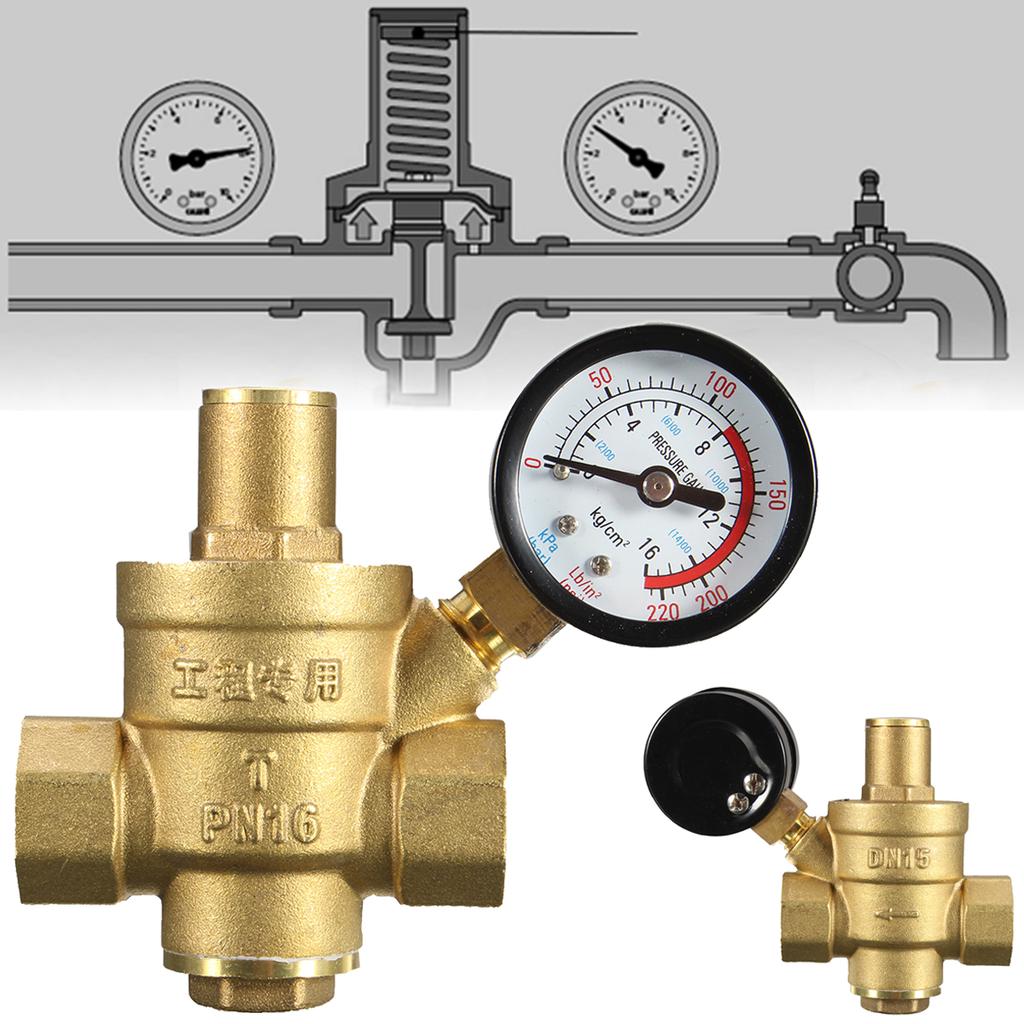 Pressure Reducing Valve DN15 1//2inch Brass Water Pressure Reducing Valve 1//2 Adjustable Water Control Pressure Regulator Valve Thread with Strainer for Water Oil Gas