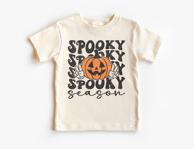 Spooky Season Pumpkin Kids Shirt - Groovy Jack O Lantern Tee - Pumpkins Halloween Costume - Toddler & Toddler Natural T-Shirt 160