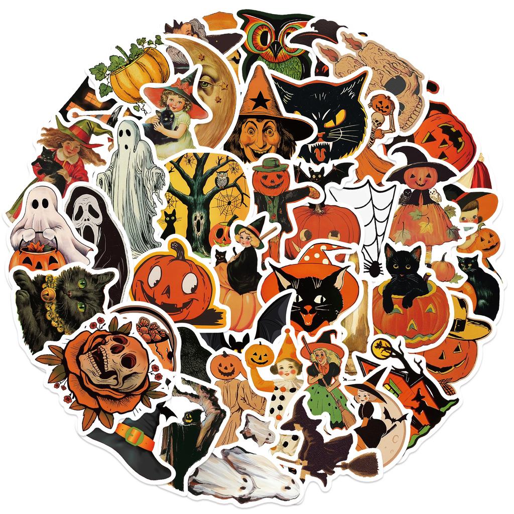 52pcs Halloween Waterproof Stickers Cartoon Graffiti for Phone Laptop Guitar Kids Party Decor Toys