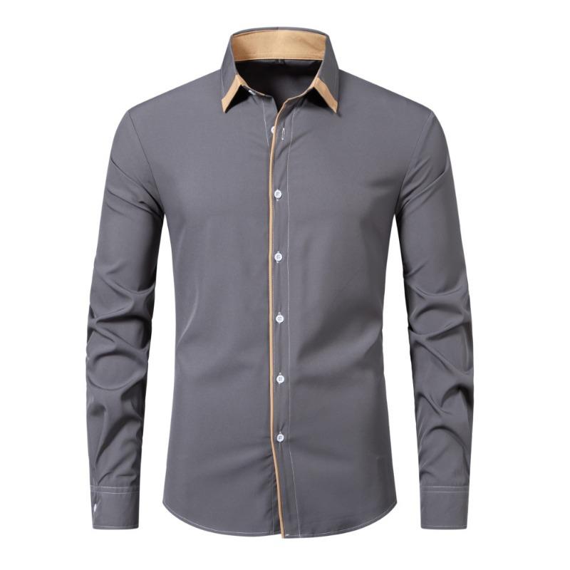 

Spring Summer Men s Casual Color Blocked Shirt Men s Fashion Long Sleeved Business Shirt Shirts (men’s) M