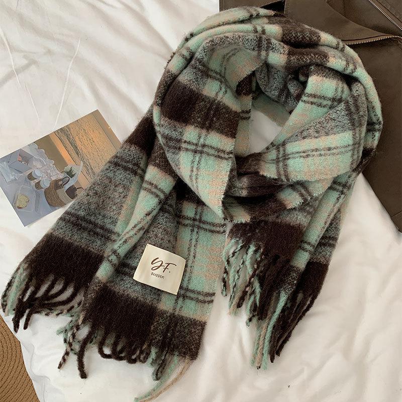 New Maillard Scarf Women's Autumn and Winter Korean Version Versatile Plaid Thickened Student Couple Scarf Mohair Warm