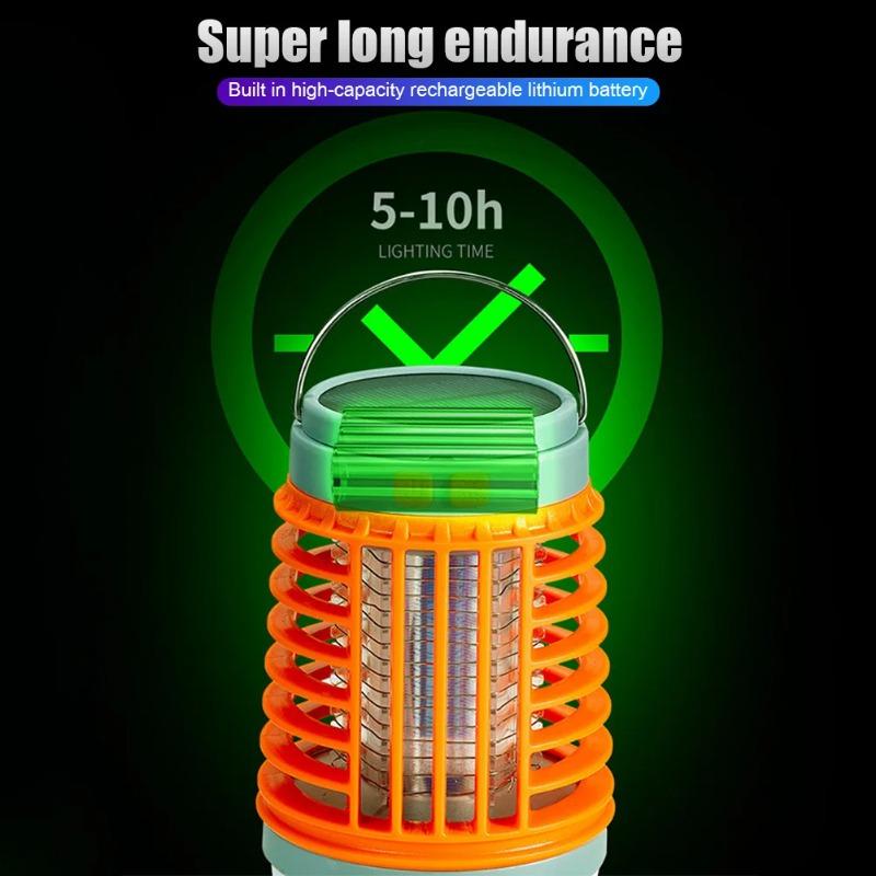 Solar LED Mosquito Killer Lamp Harmless Electric Shock Insect Trap Eco-Friendly Waterproof with Hook for Outdoor Summer Use
