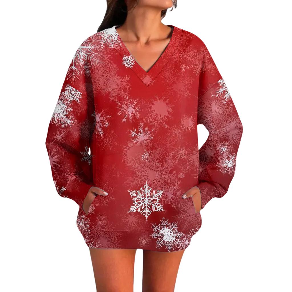 Women's Casual And Fashionable Christmas Print Long-Sleeved Top